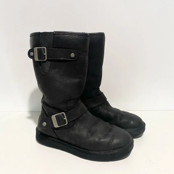 Women UGG Australia Sutter‎ Boot 1005374 Black Leather Size 6 - Picture 2 of 8